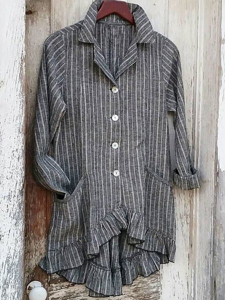 

Camicetta a Strisce in Lino, Grigio, Tops