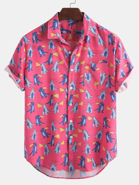 

Pink Printed Casual Summer Beach Short Sleeve Men's Shirts, Men's Top
