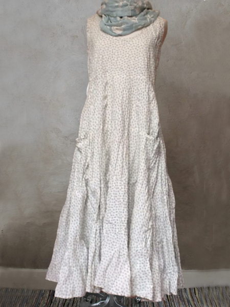 

Plus size Vintage Sleeveless Printed Weaving Dress, White, Dresses