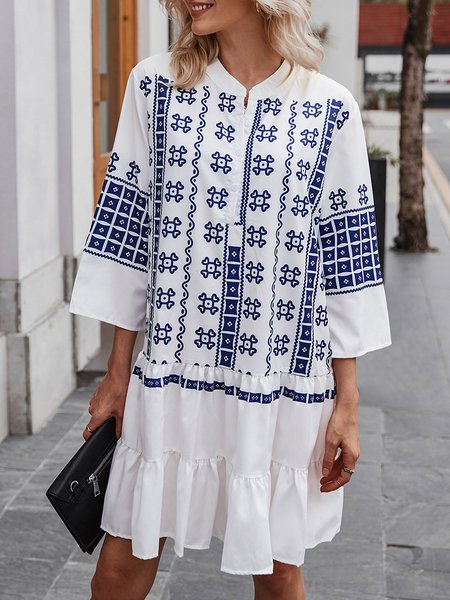 Midi Abito A-line Geometrico, Bianco, Midi Dresses