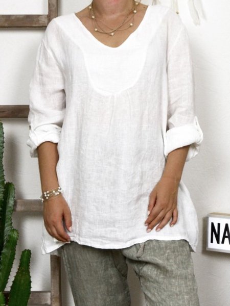 

Top con Scollo a V, Bianco, Blouses & Shirts