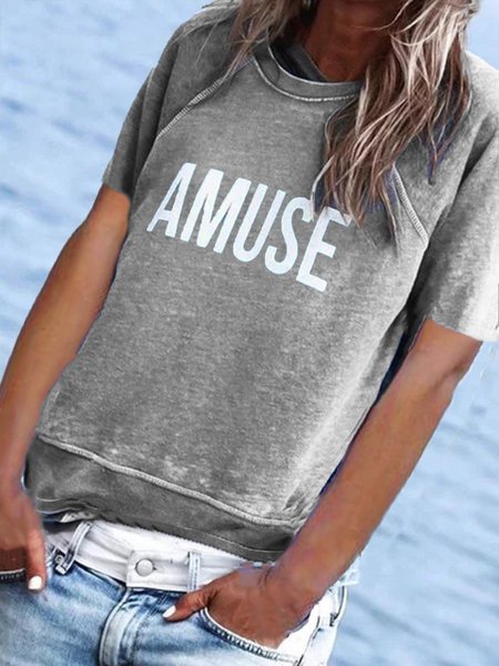 

T-Shirt Lettera Stampato Casuale, Grigio, Tops