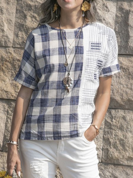 

White-Blue Paneled Casual Shirts & Tops, Tops