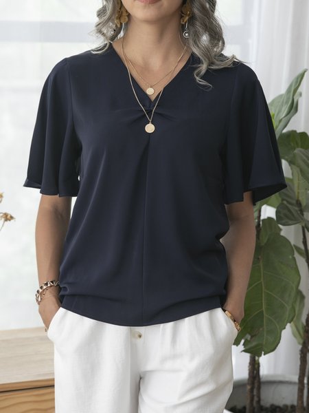 

Black V Neck Short Sleeve Shift Shirts & Tops, Tops