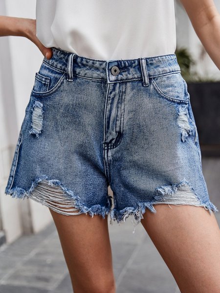 

Solid Shift Basic Denim Jeans, Blue, Shorts