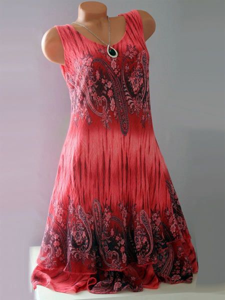 

Abito a Girocollo Stampato, Rosso, Tops