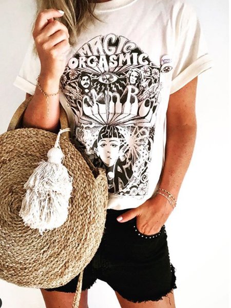 T-Shirt Vintage di Misto Cotone, Bianco, Tops