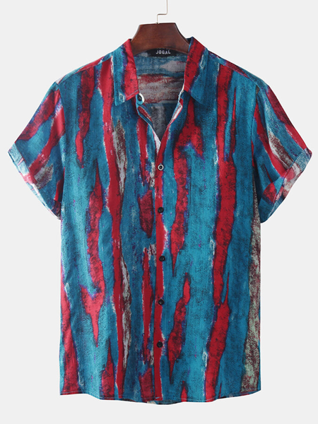 

As Picture Boho Printed Cotton V Neck Shirts, Men's Floral shirt