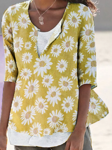 

Top Dritto in Lino, Giallo, Blouses & Shirts