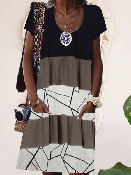 

Black Short Sleeve Printed Round Neck Dresses, Dresses