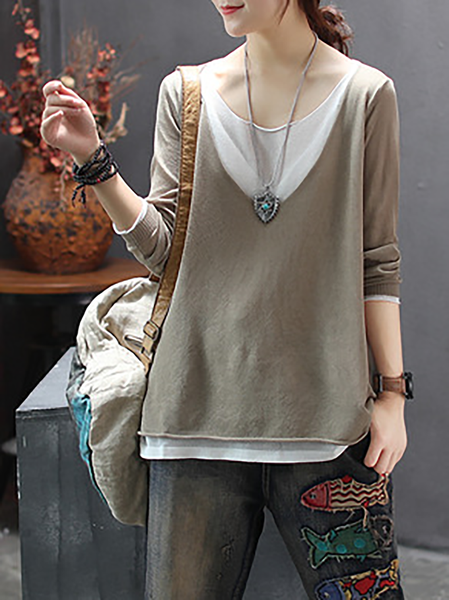

Solid Cotton-Blend Casual T-shirt, Sage green, Tops