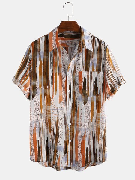 

Camicia a Strisce di Cotone, Marrone, Men's Top