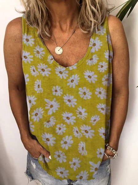 

Top Casuale Margherita Stampato Floreale, Giallo, Tank Top