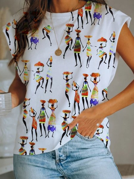 

Sleeveless Printed Top, White, Tees & T-shirts