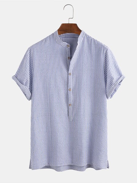 

Camicia Geometrica con Tasche Casuale, Blu, Men's Top