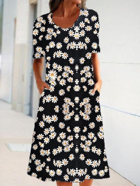 

Abito con Tasche a Girocollo, Nero, Summer dresses