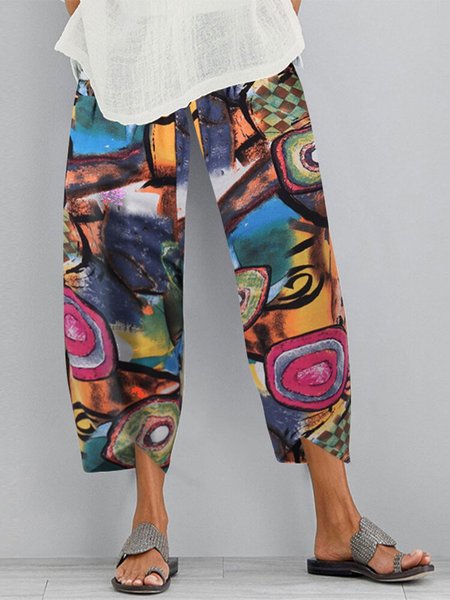

Pantaloni Stampato Casuale di Misto Cotone, Multicolore, Pants