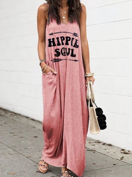 

Stampato Grafico senza maniche Scollo a V Gonna, Rosa, Casual Dresses