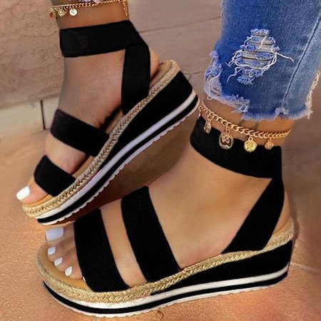 

Wedge Heel Sandals, Black, Sandals & Slippers