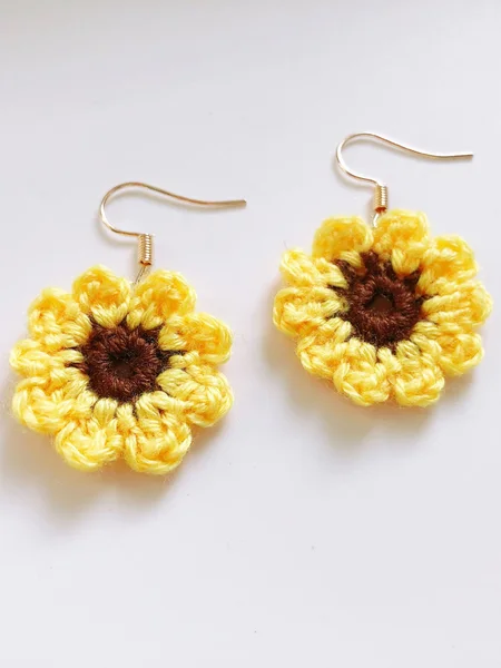 

Woven crocheted lily sunflower rose pearl earrings, Earrings