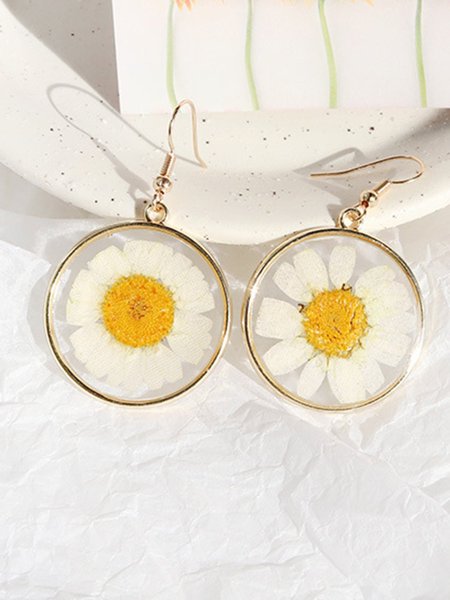 

Daisy sunflower dried flower earrings, White, Earrings