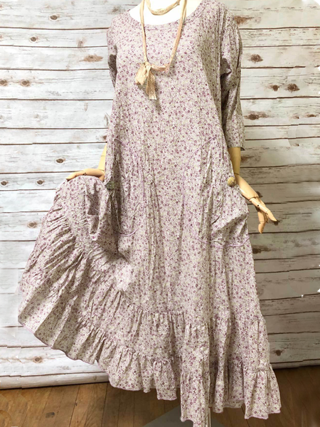 

Plus size Vintage Floral Printed Weaving Dress, Light pink, Dresses