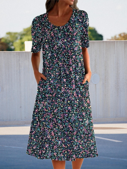 

Abito Floreale con Tasche, Multicolore, Casual Dresses