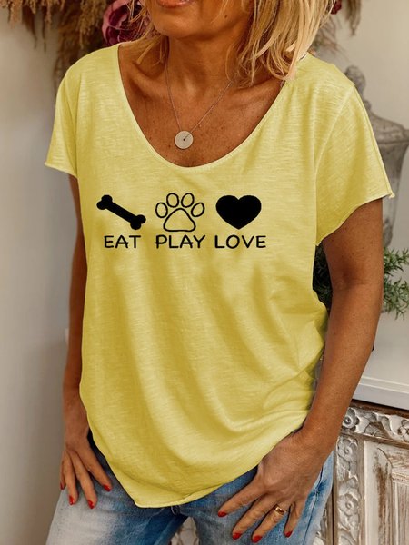 

Printed Short Sleeve Cotton-Blend Round Neck T-shirt, Yellow, Tops