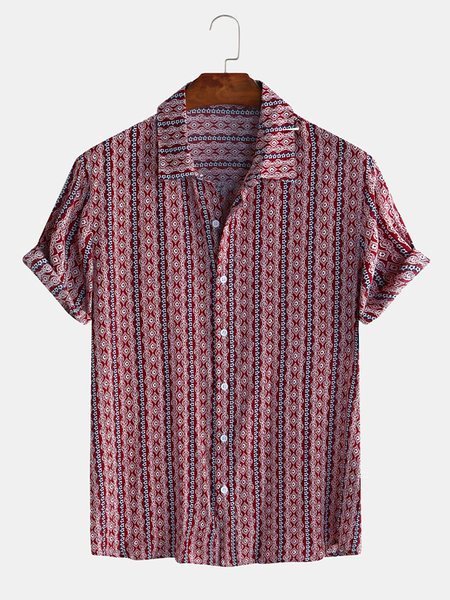 

Casual Summer Beach Striped Shirt Collar Short Sleeve Blouse Men's Shirts & Tops, Red, Men