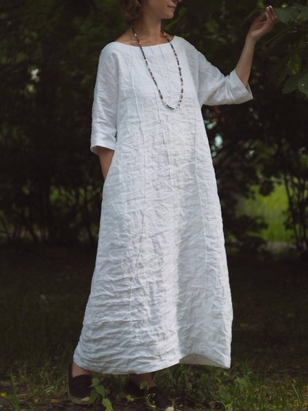 

Abito a Girocollo, Bianco, Dresses