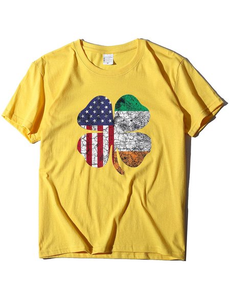 

T-Shirt Casuale Floreale di Misto Cotone, Giallo, T-Shirts