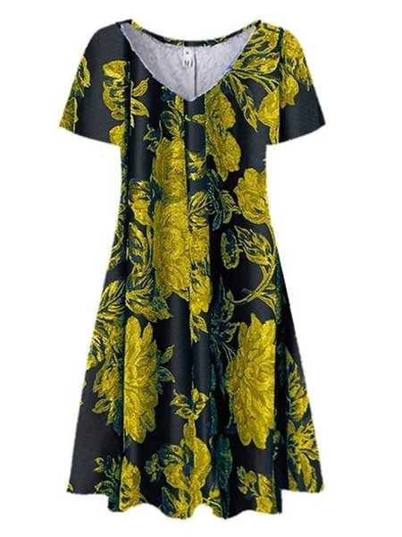 

Abito con Scollo a V, Giallo, Dresses