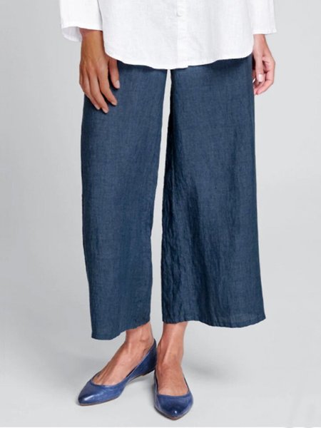 

zolucky Navy Blue Plain Casual Pants, Pants