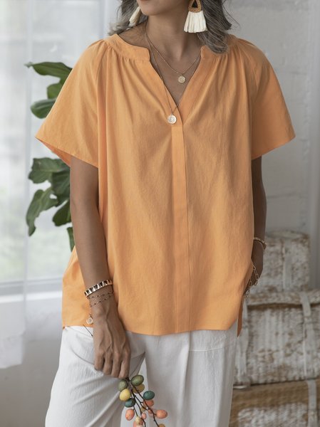 

Light Orange Batwing Cotton Holiday Shirts & Tops, Tops