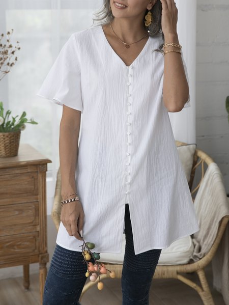 

White Solid Elegant Shirts & Tops, Tops