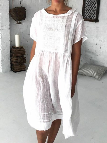 

White Short Sleeve Solid Casual Dresses, Dresses