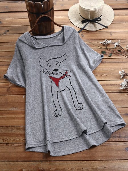 

Felpa con Cappuccio Casuale Stampato Floreale, Grigio, Tops
