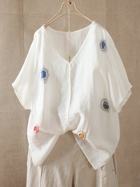 

Top Casuale con Scollo a V, Bianco, T-Shirts