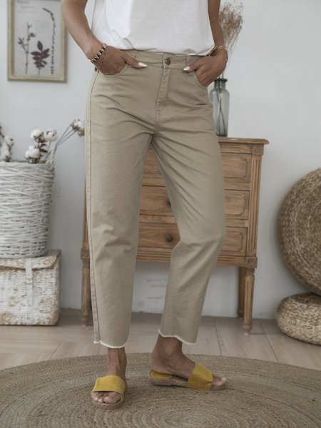 

Khaki Casual Solid Pockets Pants, Bottoms