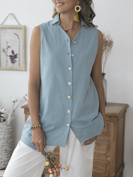 

Green Blue Shift Simple Plain Shirts & Tops, Tops