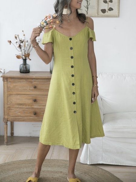 

Teal Short Sleeve Solid Cotton Casual Dresses, Midi Dresses