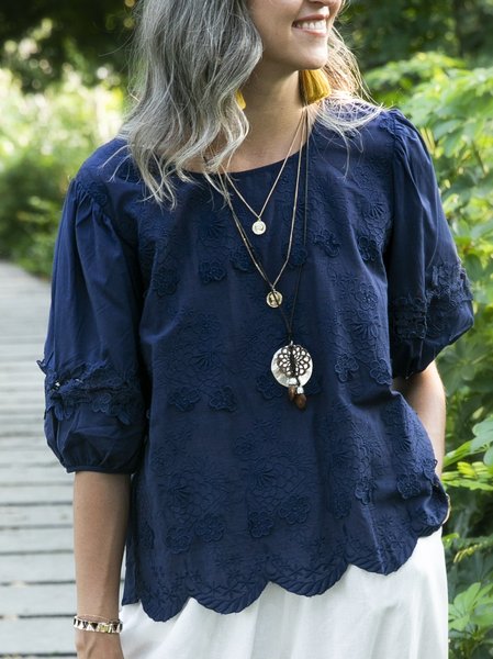 

Deep Blue Half Sleeve Crew Neck Shirts & Tops, Tops