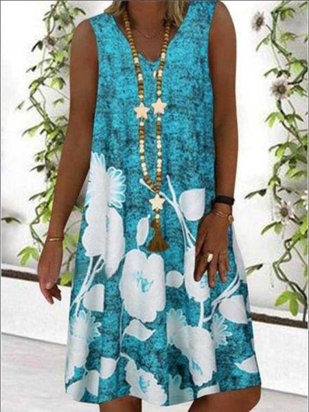 

Abito Stampato Floreale, Blu, Maxi Dresses