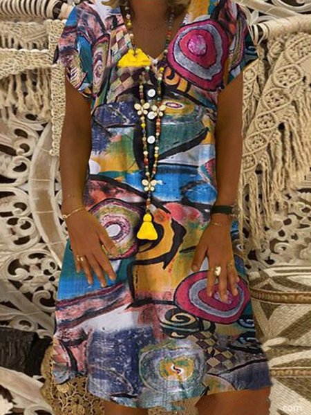 

Abito con Scollo a V Stampato Floreale, Bianco, Maxi Dresses