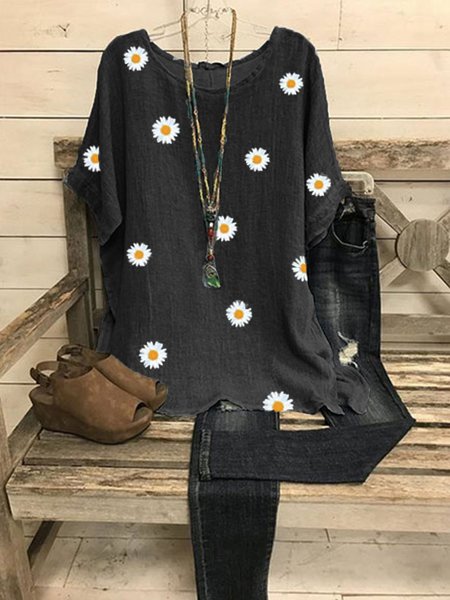 

Casual Cotton Short Sleeve Tops, Black, Blouses & Shirts