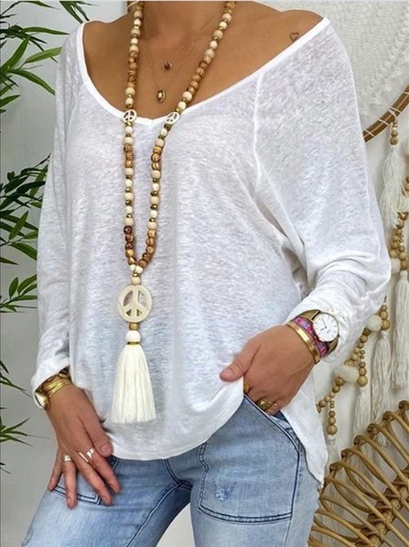 

Top Pizzo con Scollo a V Casuale, Bianco, Hoodies & Sweatshirts