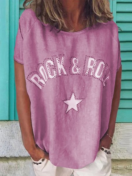 

zolucky Cotton-Blend Casual Short Sleeve Round Neck T-shirt, Light purple, T-Shirts