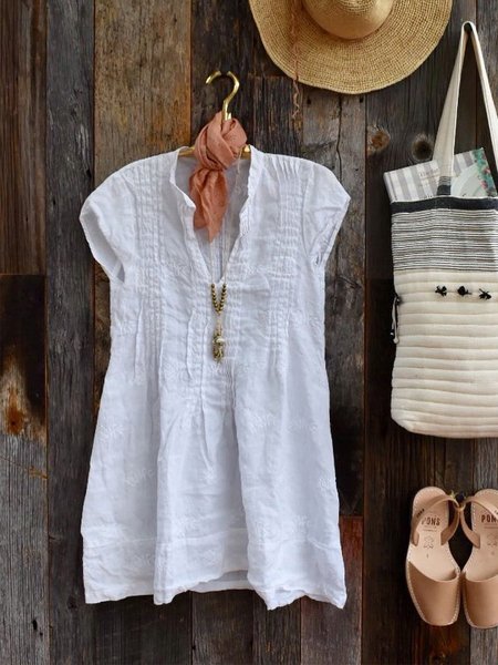 Camicia Casuale con Scollo a V, Bianco, Tops
