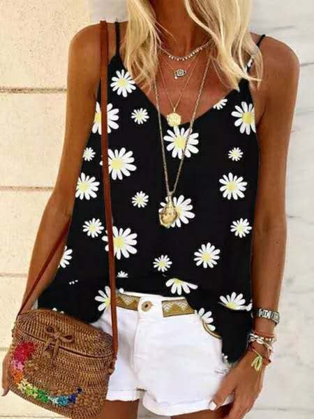 

Veste Vintage Stampato Casuale, Nero, Tank Top