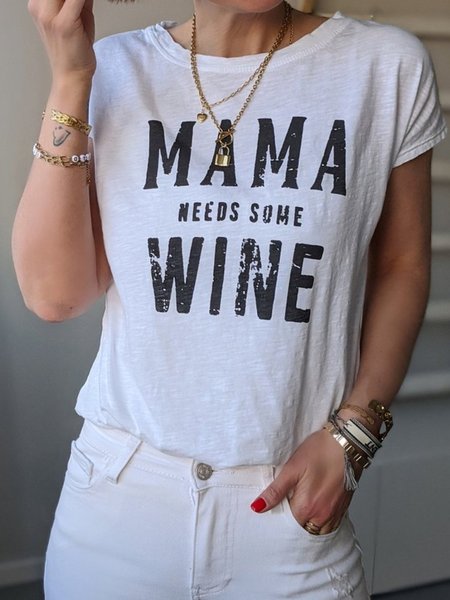 

T-Shirt Casuale Lettera Stampato Floreale, Bianco, Tops